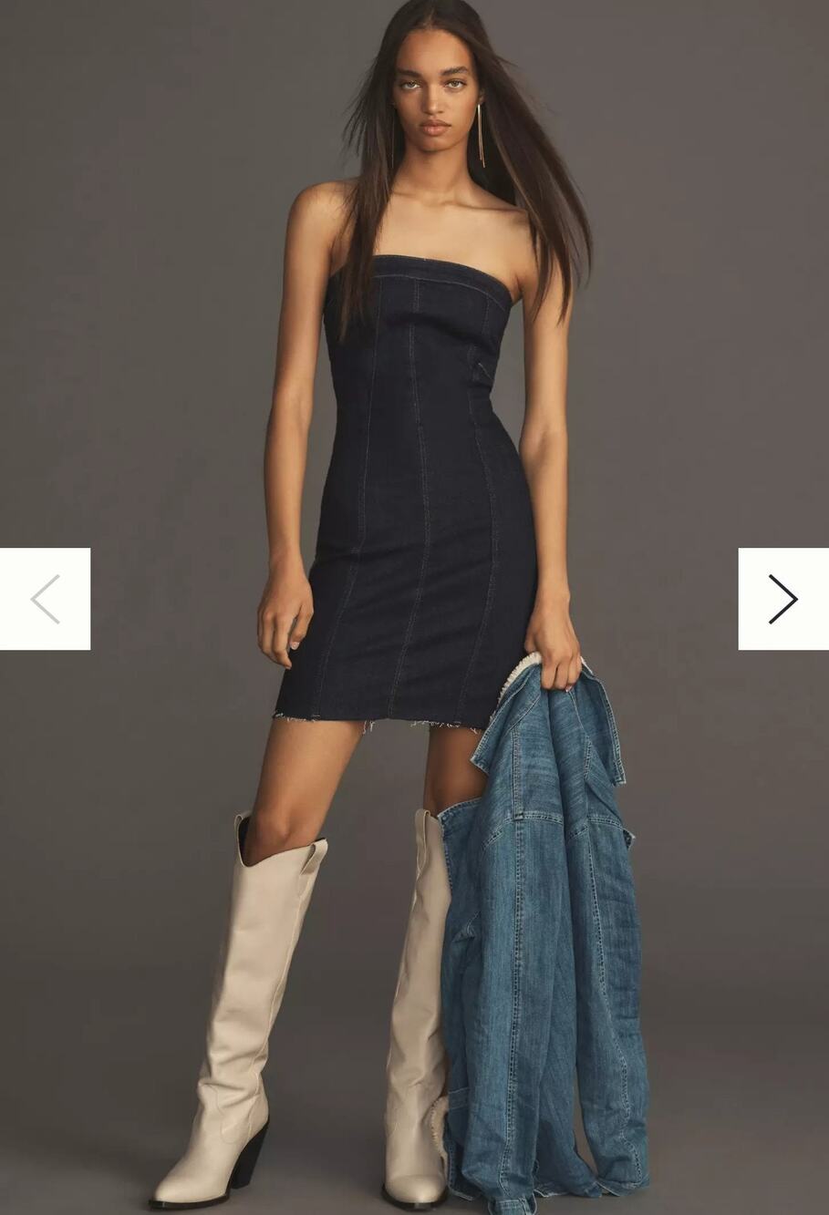 Pilcro Anthropologie Dark Wash Strapless Denim Mini Dress Size 4 Western Cowgirl